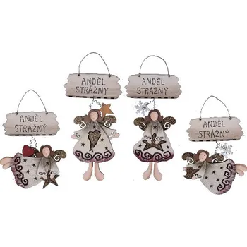 Vánoce ANDĚL STRÁŽNÝ, červená sukně, balení obsahuje 4 kusy! 13,5 x 18 x 1,5 cm|Ego Dekor