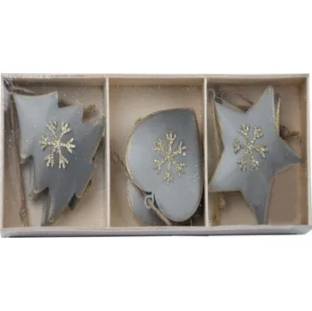 Vánoční dekorace Závěs hvězda/srdce/strom, šedá, 21,5x3x7,5cm, ks|Ego Dekor