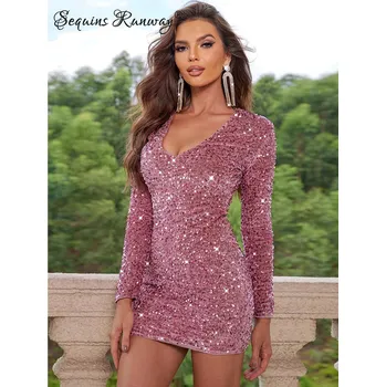 Dámské šaty Společenské mini šaty Sequins SQ640 Barva: Růžová, Velikost: S