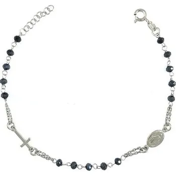 Náramek Stříbrný náramek růženec s tmavě modrými korálky délka náramku 22cm