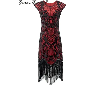 Dámské šaty Midi večerní šaty Sequins SQ777 Barva: Červená, Velikost: XS