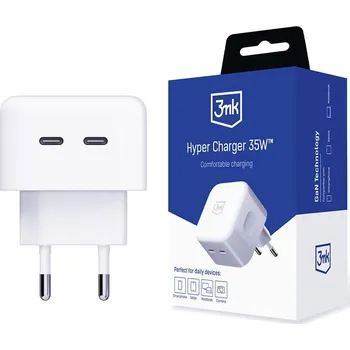 Pouzdro na mobilní telefon 3mk síťová nabíječka - Hyper Charger 35W, GaN, 2x USB-C (PD), bílá 5903108527248