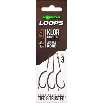 KORDA - Návazec Loop Rigs Klor Barbless vel. 4 13 kg 3 ks