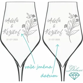 Sklenice Svatební skleničky na víno Eukalyptus s krystaly, 2 ks