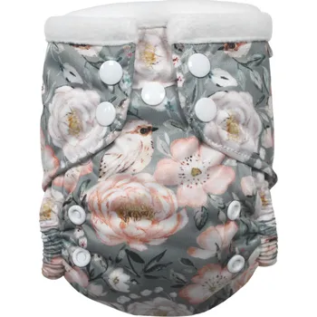 Plenkové kalhoty Breberky Kapsová plenka (S), bez křidélek - Vrabčák v růžích PAT