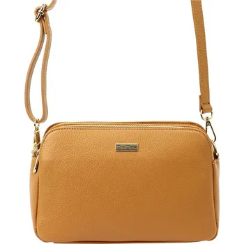 Tříoddílová malá hněddá kožená crossbody kabelka MiaMore no. 046