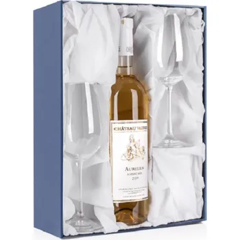 Sklenice Dárková krabička na láhev a 2 vinné sklenice Výstelka: bílý satén