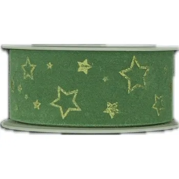 Stuha Stuha vánoční sametová VELUTTO STARS GREEN zelená 25mm x 2m (12,-Kč/m) (Stuha vánoční, sametová, jednostranný zlatý potisk)