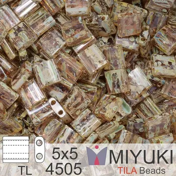 Korálek Korálky MIYUKI tvar TILA BEADS velikost 5x5mm. Barva TL-4505 Transparent Light Smoky Topaz Picasso. Balení 5g.