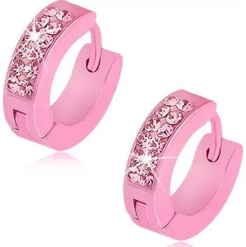 Náušnice Lesklé náušnice z oceli sytě růžové barvy, růžové zirkonky