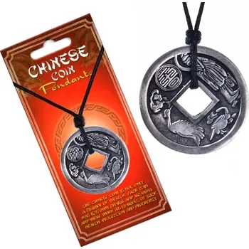 Náhrdelník Šňůrkový náhrdelník černý, přívěsek, čínská mince, zvěrokruh