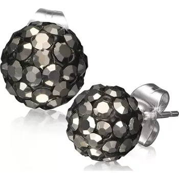 Náušnice Ocelové náušnice Shamballa - černé kuličky, šedé broušené kamínky, 8 mm