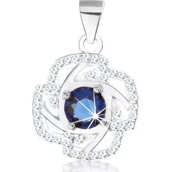 Přívěsek Stříbrný 925 přívěsek, obrys květu, kulatý zirkon modré barvy, stříbrné linie