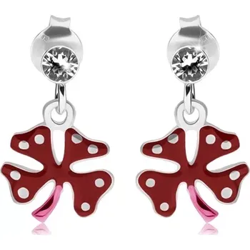 Náušnice Náušnice ze stříbra 925, čirý zirkonek, červeno-růžový čtyřlístek