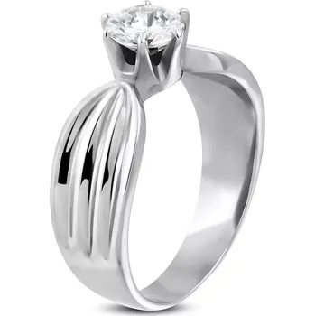 Prsten Dámský prsten se zirkonem a zářezy po stranách - Velikost: 53