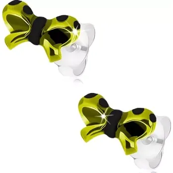 Náušnice Stříbrné 925 náušnice, mašlička se světle zelenou a černou glazurou