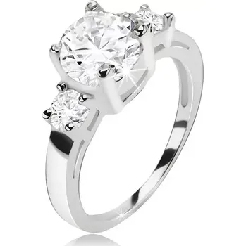 Prsten Prsten ze stříbra 925, okrouhlý čirý zirkon a dva menší kamínky - Velikost: 51