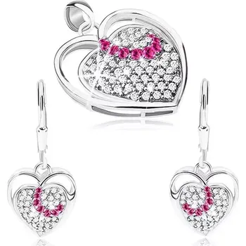 Souprava šperků Stříbrná sada 925, náušnice a přívěsek, obrys srdce, srdíčko ze zirkonů