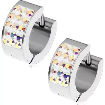 Náušnice Kruhové ocelové náušnice - duhové zirkony, bílý podklad