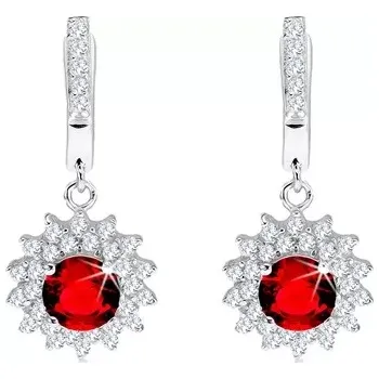 Náušnice Náušnice ze stříbra 925, kulatý červenorůžový kámen s čirým lemem, slunce