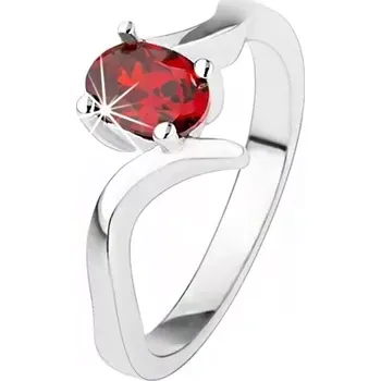 Prsten Šperky Eshop Elegantní prsten ze stříbra 925, rubínově červený zirkon, zvlněná ramena 50 mm