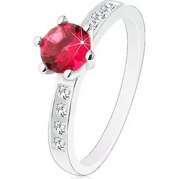 Prsten Stříbrný 925 prsten - zdobená ramena, tmavě růžový kulatý zirkon - Velikost: 50