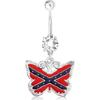 Piercing Piercing do pupíku, ocel 316L, motýl, motiv americké jižanské vlajky