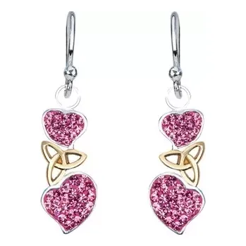 Náušnice Náušnice ze stříbra 925 - růžová srdíčka a keltský uzel zlaté barvy
