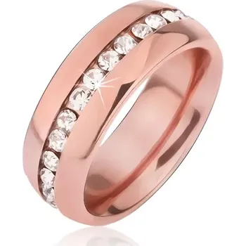 Prsten Ocelový prstýnek měděné barvy, výřez s čirými zirkony - Velikost: 67