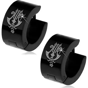 Náušnice Kloubové ocelové náušnice černé barvy se vzorem harfy