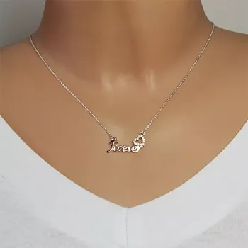 Náhrdelník Stříbrný náhrdelník 925 - nápis "Forever" v růžovozlatém odstínu, zirkonové srdíčko