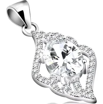 Přívěsek Stříbrný přívěsek 925, čirý zirkonový ovál, lístek, čiré zvlněné kontury