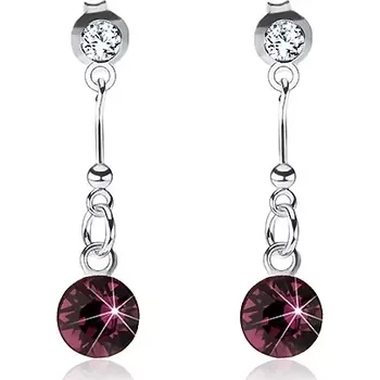 Náušnice Stříbrné 925 náušnice, čirý a fialový krystal Swarovski, puzetky