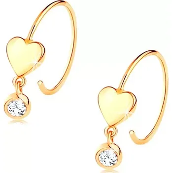 Náušnice Náušnice ve žlutém 14K zlatě - tenký hladký kroužek, lesklé srdíčko a čirý zirkon