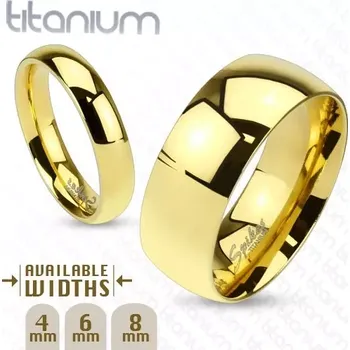 Prsten Lesklý prsten z titanu zlaté barvy s hladkým vypouklým povrchem, 6 mm - Velikost: 49