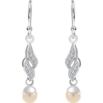 Náušnice Stříbrné 925 náušnice, dvě zirkonové vlnky, bílá kulatá perla