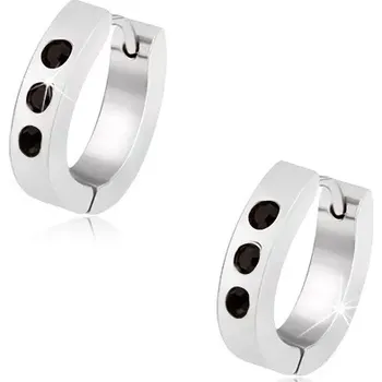 Náušnice Náušnice z oceli stříbrné barvy, tvar "U", tři černé broušené zirkony