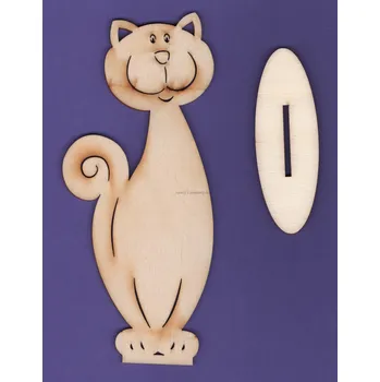 Stavební deska Výřez z překližky, Z132-OP10278, KOČKA S PODSTAVCEM-malá, 18x7,5cm, 1ks