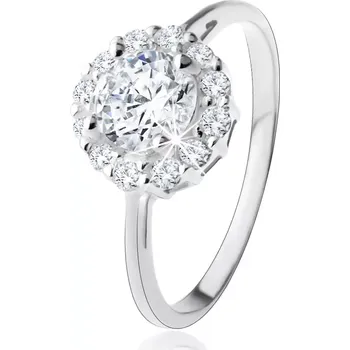 Prsten Prsten ze stříbra 925 - kulatý zirkon čiré barvy se třpytivou konturou - Velikost: 52