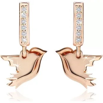 Náušnice Stříbrné náušnice 925 měděné barvy - dva přívěsky s motivem ptáčka, zirkonová linie