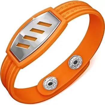 Náramek Oranžový pryžový náramek - šikmé výřezy na známce, řecký klíč