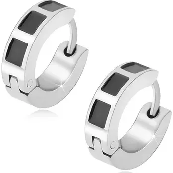 Náušnice Kruhové ocelové náušnice se třemi černými čtverci