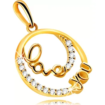 Přívěsek Diamantový přívěsek ze žlutého 14K zlata - kroužek s ozdobným nápisem "love you", brilianty