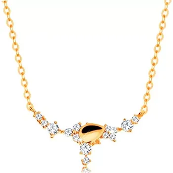 Náhrdelník Náhrdelník ve žlutém 14K zlatě - kapka a čiré zirkonové kvítky, řetízek