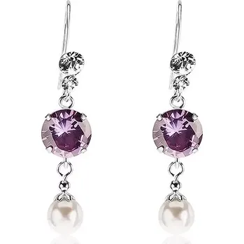 Náušnice Náušnice ze stříbra 925, čiré krystalky Swarovski, fialový zirkon, bílá perla