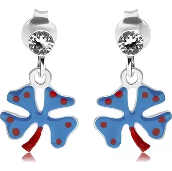 Náušnice Stříbrné náušnice 925, čtyřlístek s tmavě modrou glazurou, červené tečky