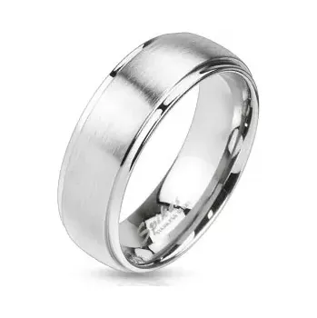 Prsten Ocelový prsten stříbrné barvy - matný pásek uprostřed, 8 mm - Velikost: 67