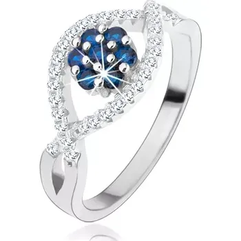 Prsten Prsten ze stříbra 925, zvlněné zirkonové linie, blyštivý květ z modrých zirkonů - Velikost: 49