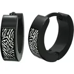 Kruhové ocelové náušnice černé barvy, vzor připomínající otisk prstu