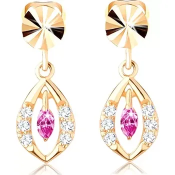 Náušnice Zlaté náušnice 14K ve tvaru zrnka s růžovým a čirými zirkony